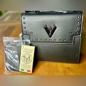 Valentino Orlandi Satchel Bag with Wallet. Black Vegan Leather. New with Tags.